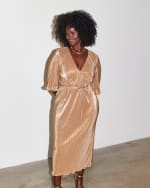 Gold plisse dress sales